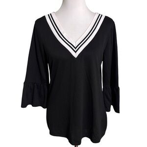 Como Blu Chic V Neck Black and White Blouse Women's